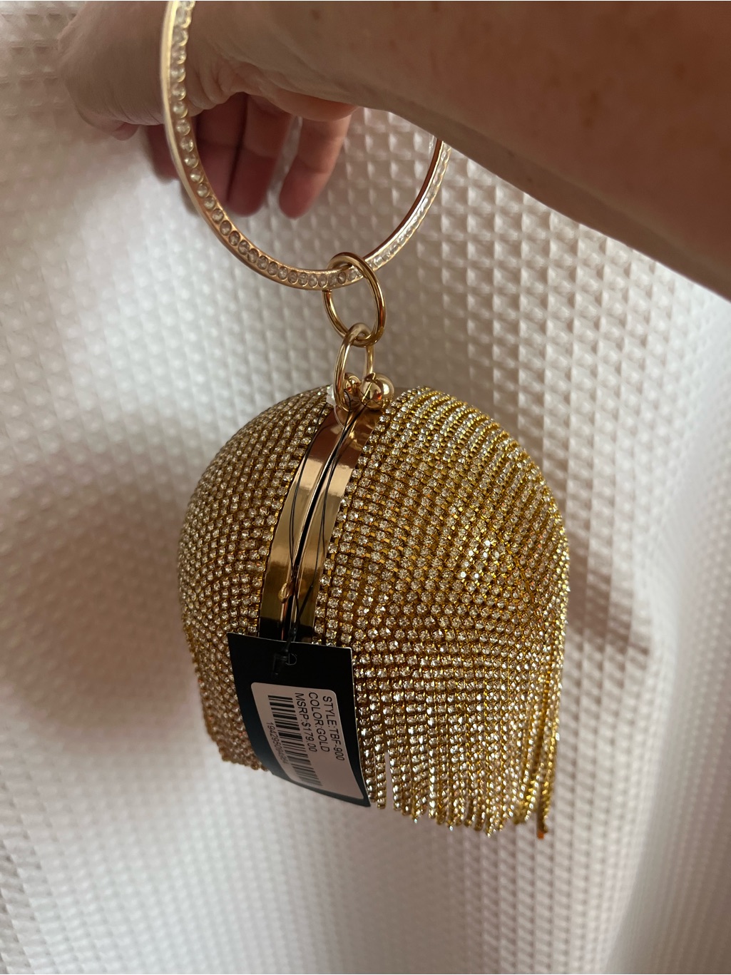 Badgley Mischka Gold Crystal Fringe Wristlet Clutch